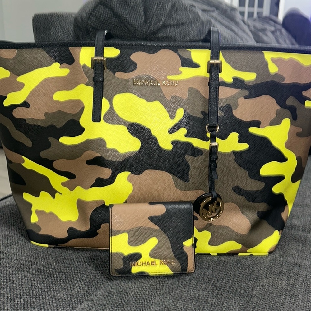 MK camouflage tote bag